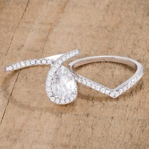 1.75Ct Rhodium Chevron Wedding Set With Clear CZ - Image 2