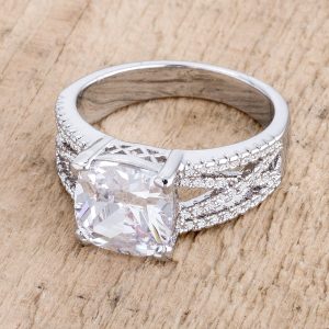 3Ct Elegant Rhodium Plated Criss-Cross Clear CZ Engagement Ring - Image 2