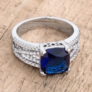 3ct Elegant Silvertone Criss-Cross Sapphire Blue CZ Engagement Ring - Image 2