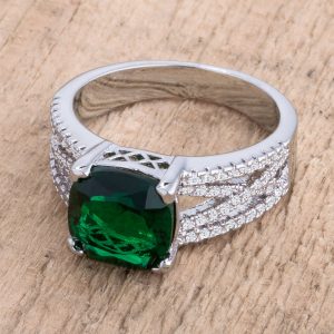 3ct Elegant Rhodium Plated Criss-Cross Enerald CZ Engagement Ring - Image 2
