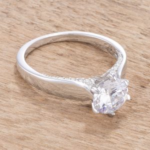1.56Ct Contemporary Rhodium Plated CZ Solitaire Ring - Image 2