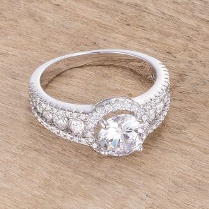 2.1Ct Rhodium Plated Solitaire Engagement Halo Ring - Image 2