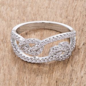 1.15Ct Rhodium Plated CZ Pave Double Knot Ring - Image 2