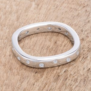 .23Ct Rhodium Plated Cz Speckled Square Shaped Stackable Band - Image 2