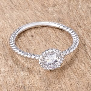 .45Ct Rhodium Plated Mini Twisted Rope CZ Solitaire Ring - Image 2