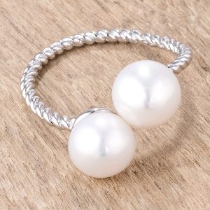 Rhodium Plated Twisted Rope Freshwater Pearl Wrap ring - Image 2