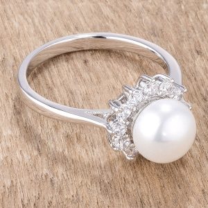 .36Ct Rhodium Plated Freshwater Pearl and CZ Halo Ring - Image 2