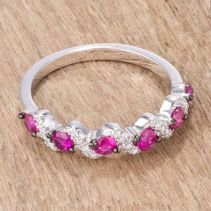 .18Ct Rhodium and Hematite Plated S Shape Fuchsia and Clear CZ Half Eternity Band - Image 2
