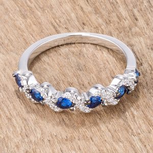 .18Ct Rhodium and Hematite Plated S Shape Sapphire Blue and Clear CZ Half Eternity Band - Image 2