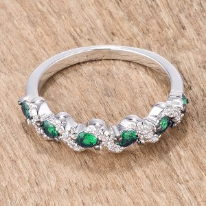 .18Ct Rhodium and Hematite Plated S Shape Emerald Green and Clear CZ Half Eternity Band - Image 2