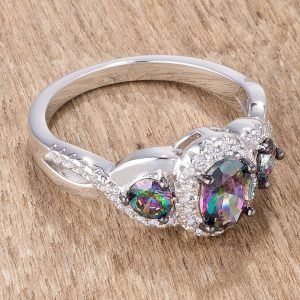 1.43Ct Rhodium & Hematite Plated Mystic & Clear CZ Three Stone Twisted Shank Ring - Image 2