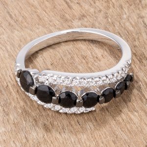 1.06Ct Rhodium & Hematite Plated Graduated Black & Clear CZ Half Eternity Ring - Image 2