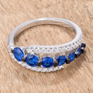 1.06Ct Rhodium & Hematite Plated Graduated Blue & Clear CZ Half Eternity Ring - Image 2