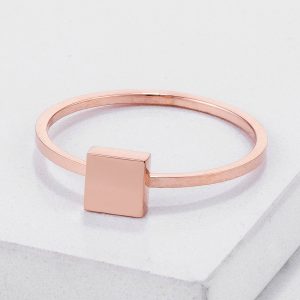 Stainless Steel Rose Goldtone Plated Square Stackable Ring - Image 2