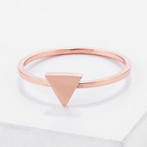 Stainless Steel Rose Goldtone Plated Triangle Stackable Ring - Image 2