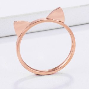 Stainless Steel Rose Goldtone Cat Ear Ring - Image 2