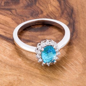 Aqua Blue CZ Petite Oval Ring - Image 2