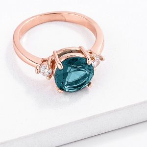 Rose Gold Plated Blue Green Three Stone Engagement Ring - Image 2