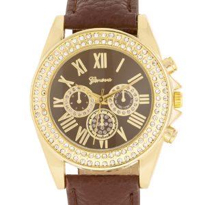 Brown Leather Watch With Crystals - Image 2