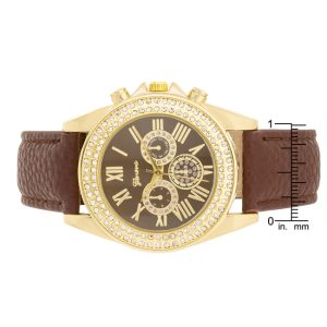 Brown Leather Watch With Crystals - Image 3