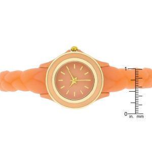 Carmen Braided Ladylike Watch With Coral Rubber Strap - Image 3