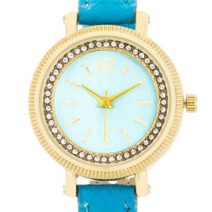 Georgia Gold Crystal Watch With Turquoise Leather Strap - Image 2