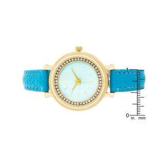 Georgia Gold Crystal Watch With Turquoise Leather Strap - Image 3