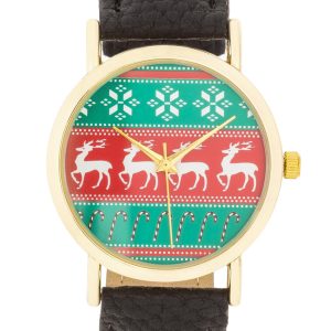 Gold Holiday Watch With Black Leather Strap - Image 2