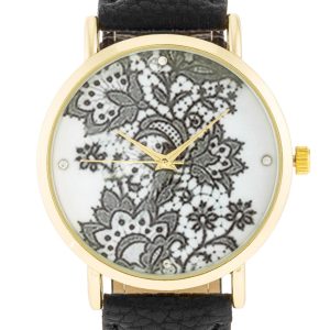Gold Watch With Floral Print Dial - Image 2