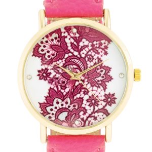 Gold Watch With Floral Print Dial - Image 2