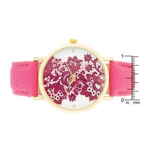 Gold Watch With Floral Print Dial - Image 3