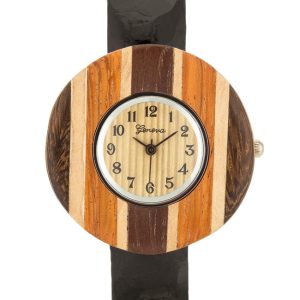 Brenna Black Wood Inspired Leather Cuff Watch - Image 2
