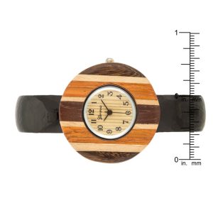 Brenna Black Wood Inspired Leather Cuff Watch - Image 3