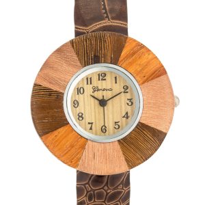 Brenna Dark Brown Wood Inspired Leather Cuff Watch - Image 2