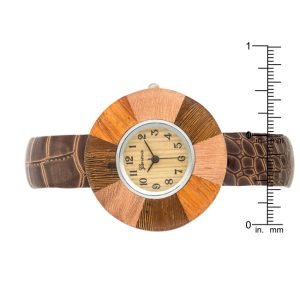 Brenna Dark Brown Wood Inspired Leather Cuff Watch - Image 3