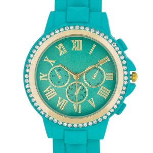 Ava Gold Turquoise Metal Watch With Crystals - Image 2