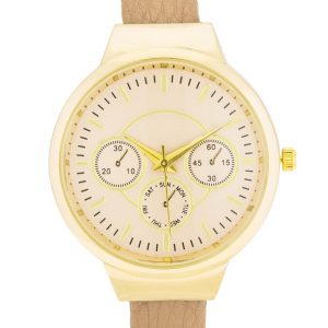 Reyna Gold Beige Leather Cuff Watch - Image 2