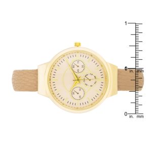 Reyna Gold Beige Leather Cuff Watch - Image 3