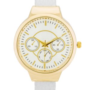 Reyna Gold White Leather Cuff Watch - Image 2