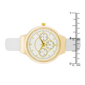 Reyna Gold White Leather Cuff Watch - Image 3